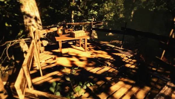 Кадр с взаимодействием персонажа и объекта в DOUDY