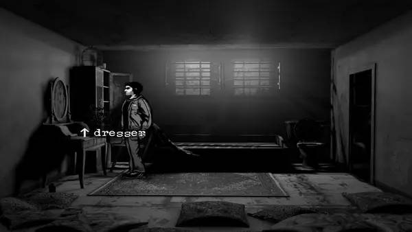 Кадр с взаимодействием персонажа и объекта в Downfall  A Horror Adventure Game