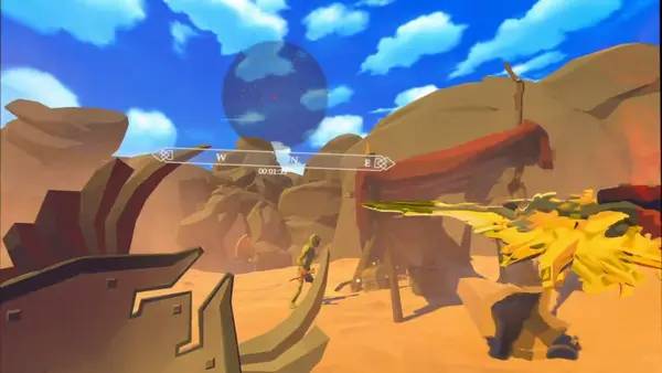 Кадр с взаимодействием персонажа и объекта в Dragon Extinction VR