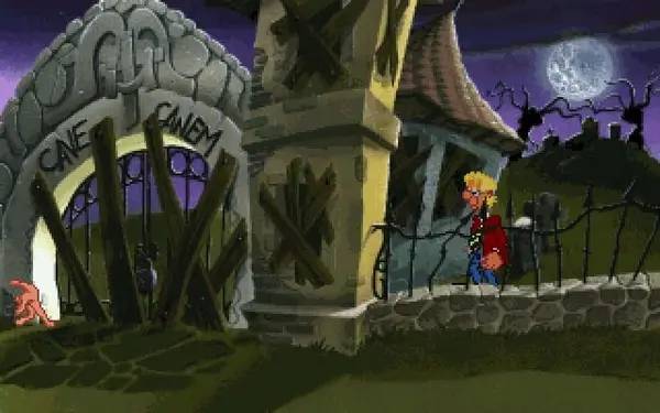 Кадр с взаимодействием персонажа и объекта в Drascula  The Vampire Strikes Back