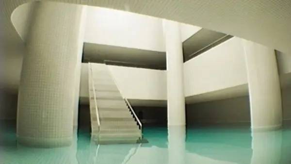 Кадр с взаимодействием персонажа и объекта в Dreamcore