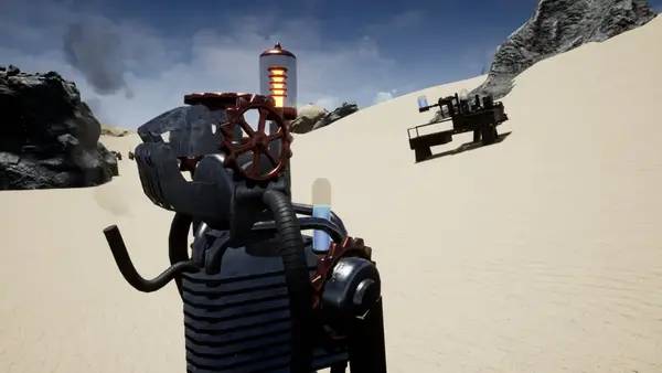 Кадр с взаимодействием персонажа и объекта в Dune Mechanic Survive The Steampunk Era