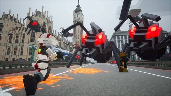 Кадр с взаимодействием персонажа и объекта в EARTH DEFENSE FORCE  WORLD BROTHERS