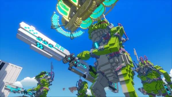 Кадр с взаимодействием персонажа и объекта в EARTH DEFENSE FORCE  WORLD BROTHERS 2