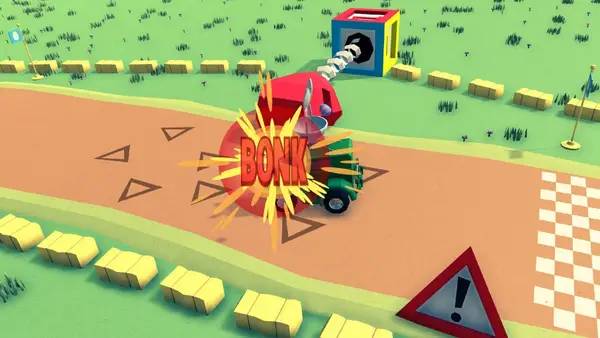 Кадр с взаимодействием персонажа и объекта в Eggcelerate!