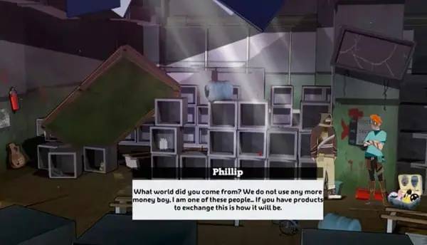 Кадр с взаимодействием персонажа и объекта в Element Z