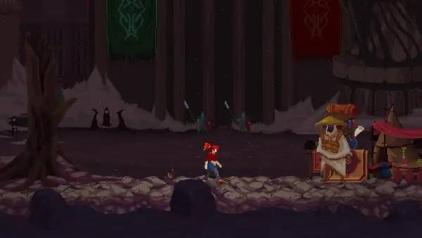 Кадр с взаимодействием персонажа и объекта в Emberbane