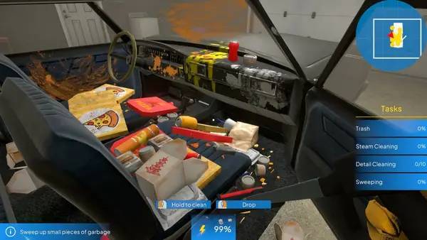 Кадр с взаимодействием персонажа и объекта в Emergency Cleanup Co.