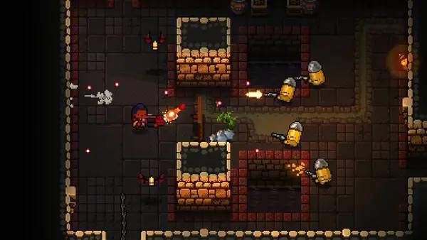 Кадр с взаимодействием персонажа и объекта в Enter the Gungeon