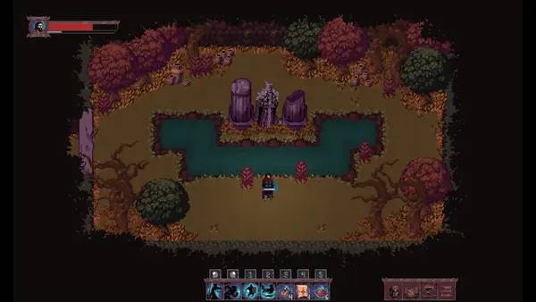 Кадр с взаимодействием персонажа и объекта в Everpath  A pixel art roguelite