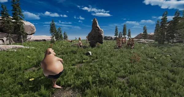 Кадр с взаимодействием персонажа и объекта в Evolution Battle Simulator  Prehistoric Times