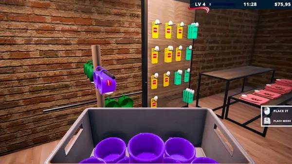 Кадр с взаимодействием персонажа и объекта в Factory Outlet Simulator