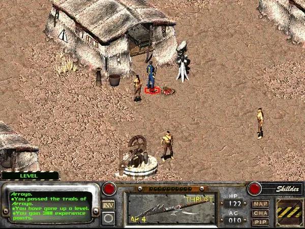 Кадр с взаимодействием персонажа и объекта в Fallout 2 A Post Nuclear Role Playing Game