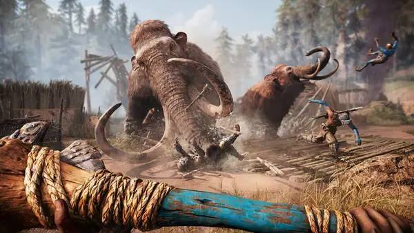 Кадр с взаимодействием персонажа и объекта в Far Cry Primal