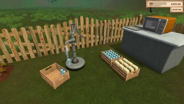 Кадр с взаимодействием персонажа и объекта в Farming & Supermarket Simulator