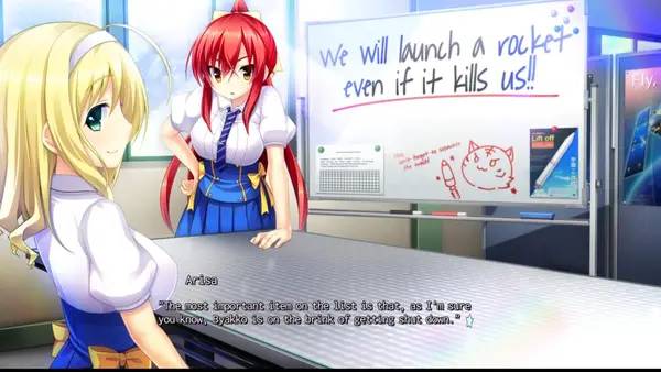 Кадр с взаимодействием персонажа и объекта в Farther Than the Blue Sky