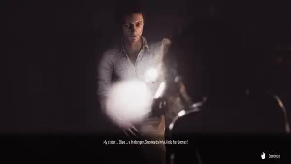 Кадр с взаимодействием персонажа и объекта в Fear the Dark Unknown  James