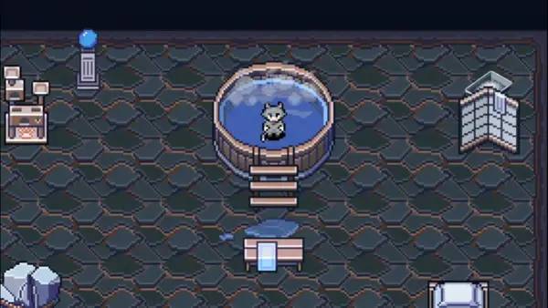 Кадр с взаимодействием персонажа и объекта в Feline Realms - The Ancients' Legacy