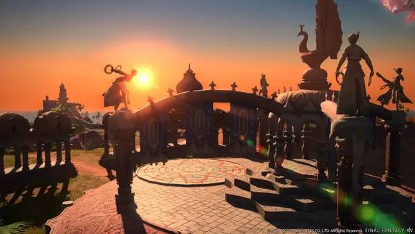 Кадр с взаимодействием персонажа и объекта в FINAL FANTASY XIV  Endwalker   Лицензия