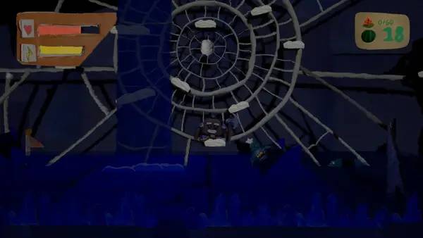 Кадр с взаимодействием персонажа и объекта в Floogen