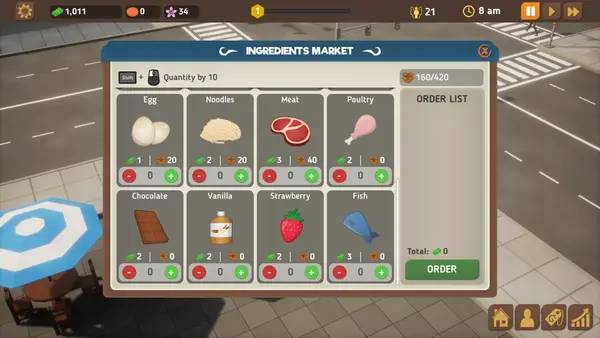 Кадр с взаимодействием персонажа и объекта в Food Park Manager