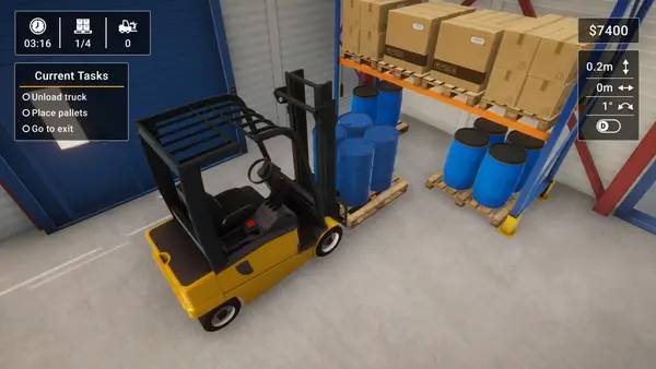 Кадр с взаимодействием персонажа и объекта в Forklift Simulator 2023