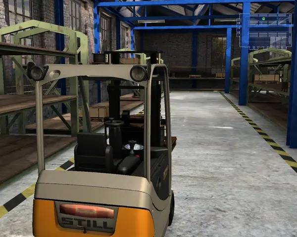 Кадр с взаимодействием персонажа и объекта в Forklift Truck Simulator 2009