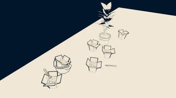 Кадр с взаимодействием персонажа и объекта в Frame of Mind