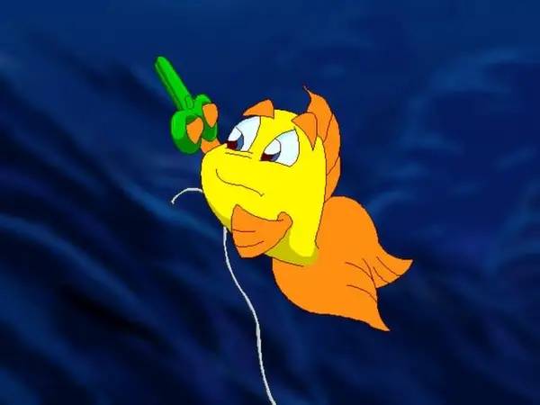 Кадр с взаимодействием персонажа и объекта в Freddi Fish 2  The Case of the Haunted Schoolhouse