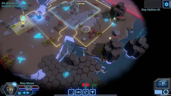 Кадр с взаимодействием персонажа и объекта в Galaxy Squad