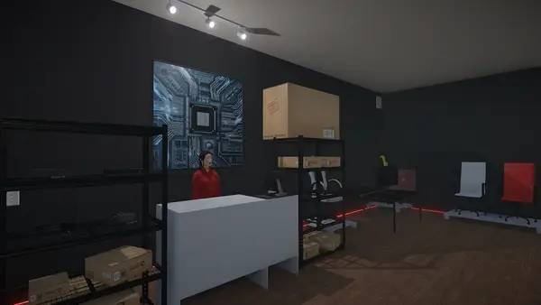 Кадр с взаимодействием персонажа и объекта в Gamer Shop Simulator