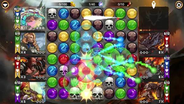 Кадр с взаимодействием персонажа и объекта в Gems of War - Puzzle RPG