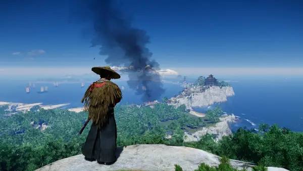 Кадр с взаимодействием персонажа и объекта в Ghost of Tsushima DIRECTOR'S CUT