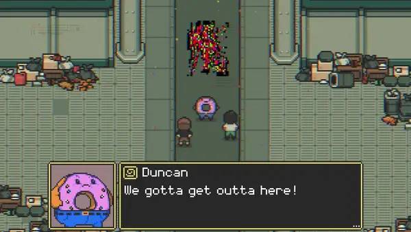 Кадр с взаимодействием персонажа и объекта в GLITCHED