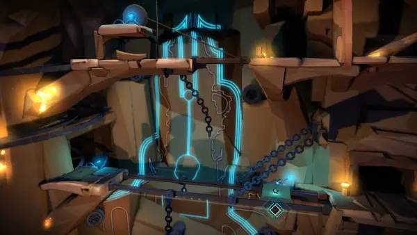 Кадр с взаимодействием персонажа и объекта в Golem