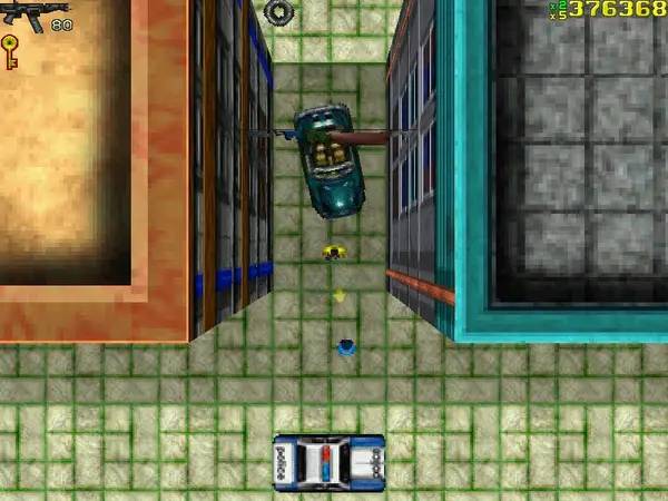 Кадр с взаимодействием персонажа и объекта в Grand Theft Auto 1