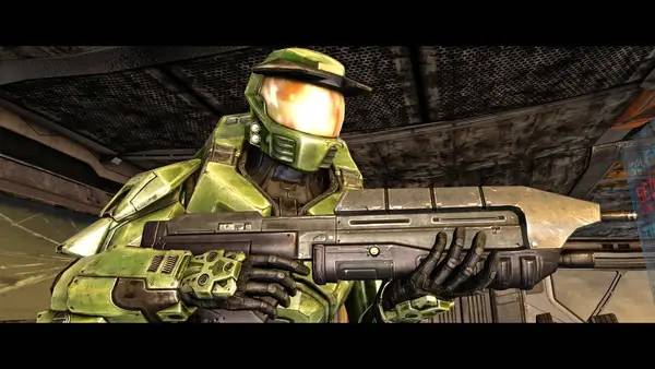 Кадр с взаимодействием персонажа и объекта в Halo Combat Evolved Anniversary