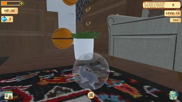 Кадр с взаимодействием персонажа и объекта в Hamsterball  Potato's Great Escape