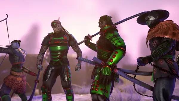 Кадр с взаимодействием персонажа и объекта в Hanako  Honor and Blade