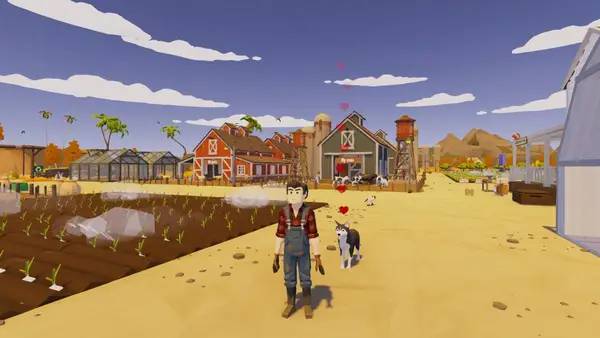 Кадр с взаимодействием персонажа и объекта в Harvest Days  My Dream Farm