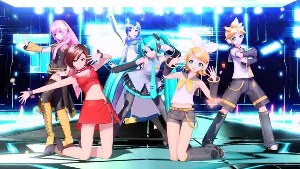 Кадр с взаимодействием персонажа и объекта в Hatsune Miku  Project DIVA Mega Mix+