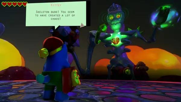 Кадр с взаимодействием персонажа и объекта в Heart Chain Kitty