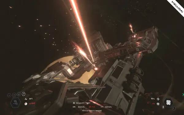 Кадр с взаимодействием персонажа и объекта в HELLION