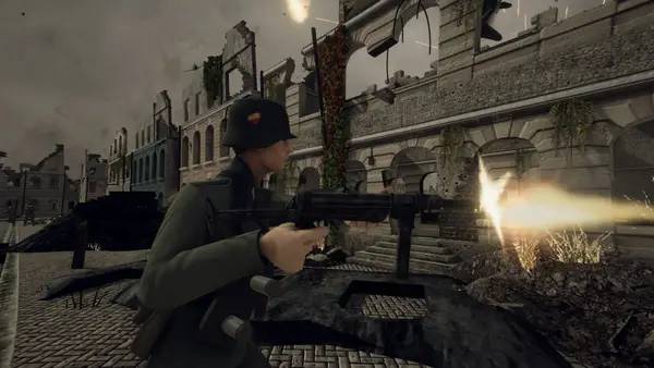 Кадр с взаимодействием персонажа и объекта в HENTAI World War 2