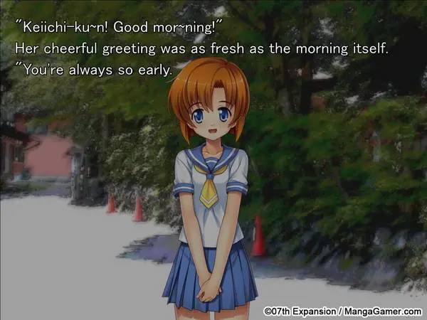 Кадр с взаимодействием персонажа и объекта в Higurashi When They Cry Hou - Ch.1 Onikakushi