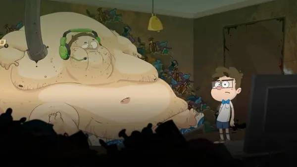 Кадр с взаимодействием персонажа и объекта в Indiecalypse