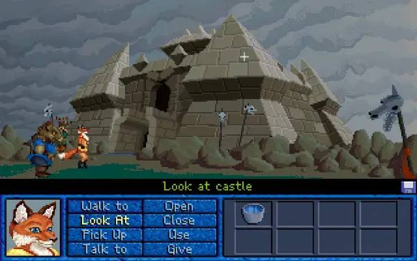 Кадр с взаимодействием персонажа и объекта в Inherit the Earth  Quest for the Orb