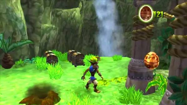 Кадр с взаимодействием персонажа и объекта в Jak and Daxter  The Precursor Legacy