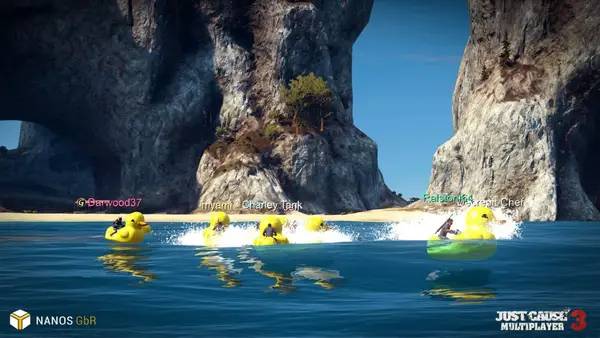 Кадр с взаимодействием персонажа и объекта в Just Cause 3  Multiplayer Mod