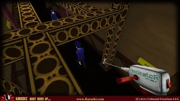 Кадр с взаимодействием персонажа и объекта в Karaski  What Goes Up...